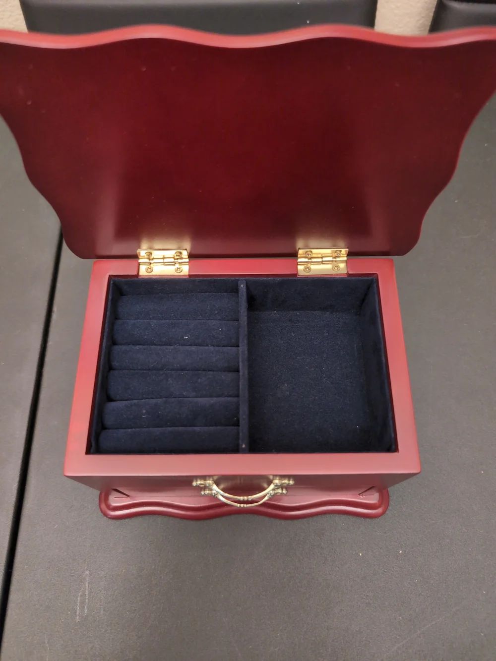 Wooden Jewelry Box with Brass Handles - Red
